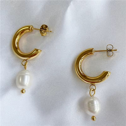 Real Pearl Hoop Earrings