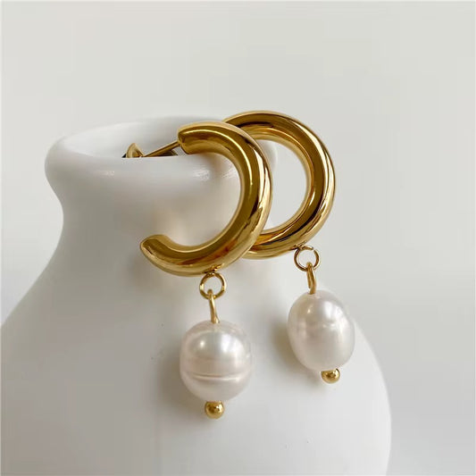 Real Pearl Hoop Earrings